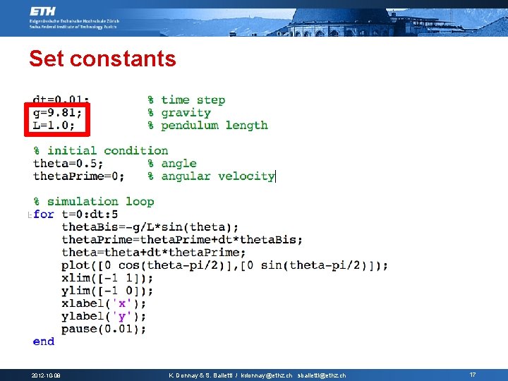 Set constants 2012 -10 -08 K. Donnay & S. Balietti / kdonnay@ethz. ch sbalietti@ethz.