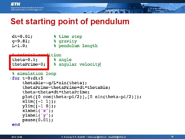 Set starting point of pendulum 2012 -10 -08 K. Donnay & S. Balietti /