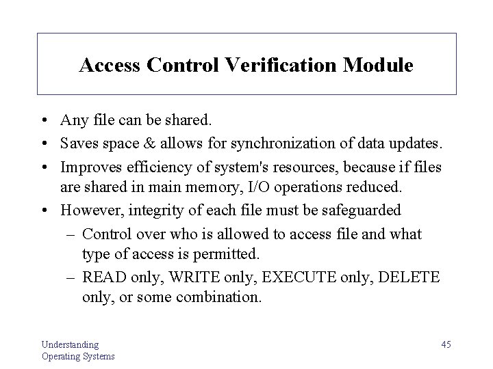 Access Control Verification Module • Any file can be shared. • Saves space &