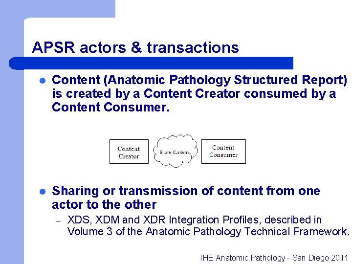 APSR actors & transactions l Content (Anatomic Pathology Structured Report) is created by a