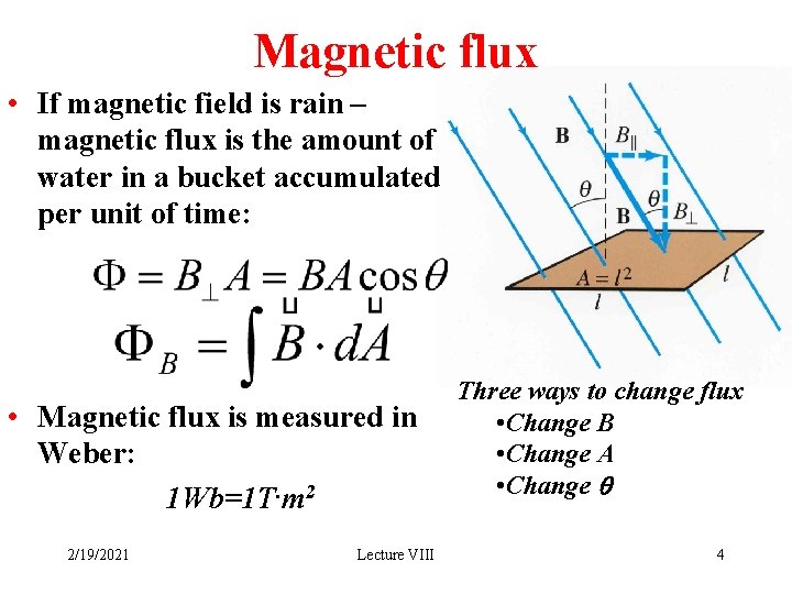 Magnetic flux • If magnetic field is rain – magnetic flux is the amount