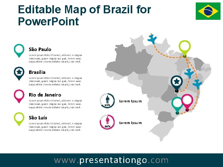 Editable Map of Brazil for Power. Point São Paulo Lorem ipsum dolor sit amet,