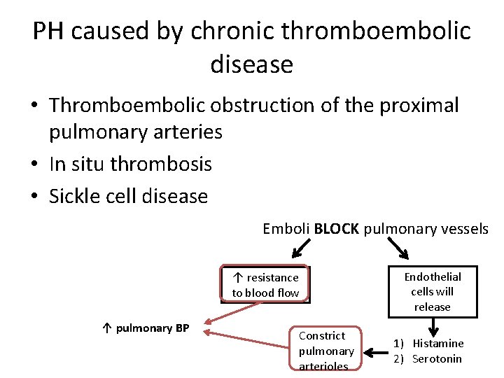 PH caused by chronic thromboembolic disease • Thromboembolic obstruction of the proximal pulmonary arteries