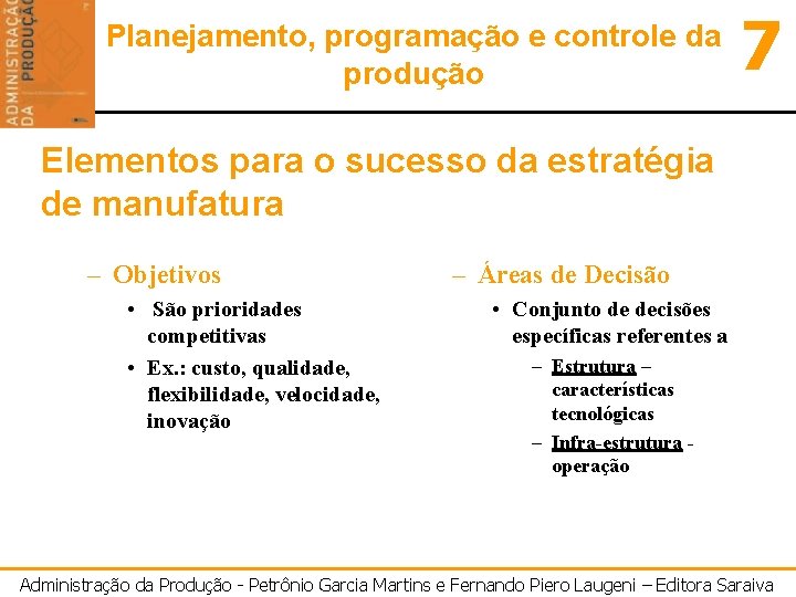 Planejamento, programação e controle da produção 7 Elementos para o sucesso da estratégia de