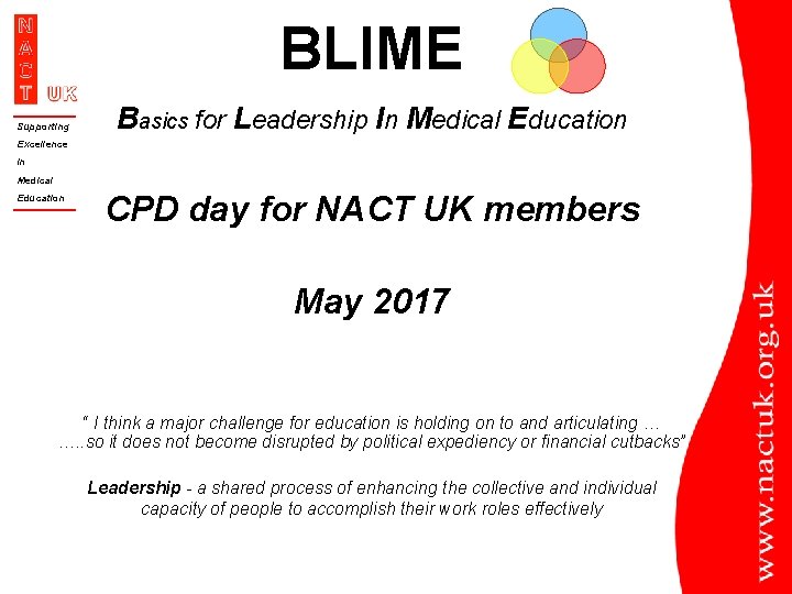 BLIME Supporting Basics for Leadership In Medical Education Excellence In Medical Education CPD day