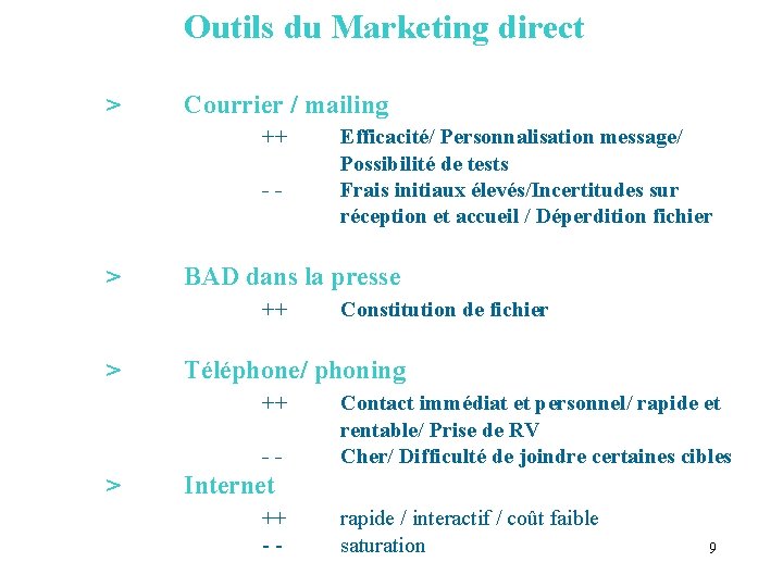Outils du Marketing direct > Courrier / mailing ++ - - > BAD dans
