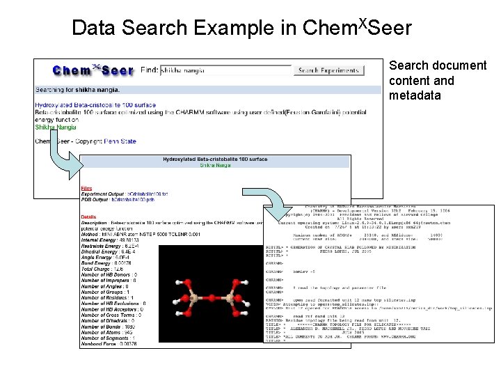 Data Search Example in Chem. XSeer Search document content and metadata 