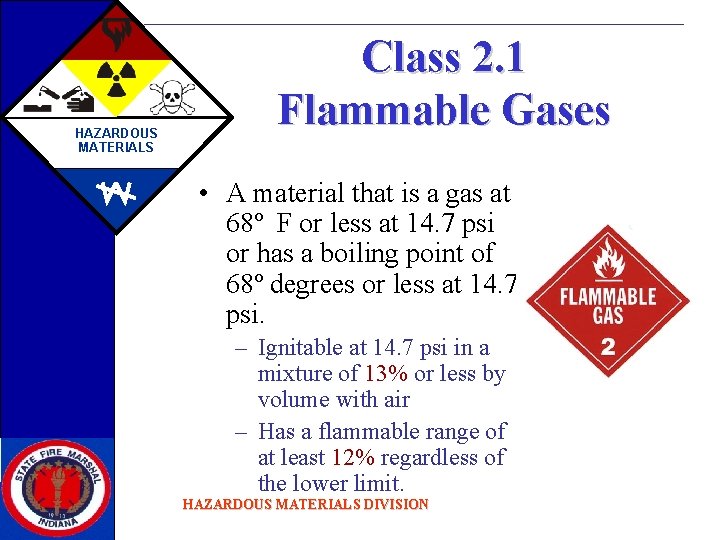 HAZARDOUS MATERIALS Class 2. 1 Flammable Gases • A material that is a gas