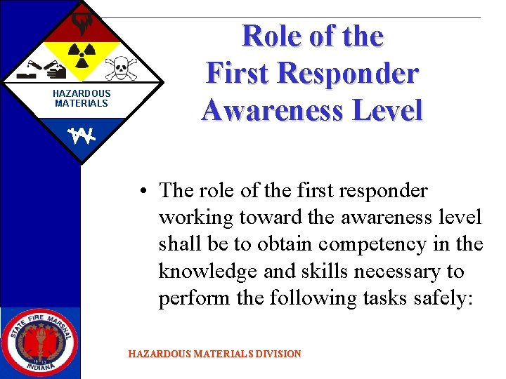 HAZARDOUS MATERIALS Role of the First Responder Awareness Level • The role of the
