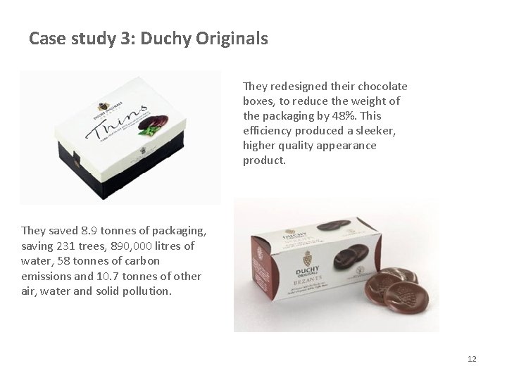 Case study 3: Duchy Originals They redesigned their chocolate boxes, to reduce the weight Case study 3: Duchy Originals They redesigned their chocolate boxes, to reduce the weight