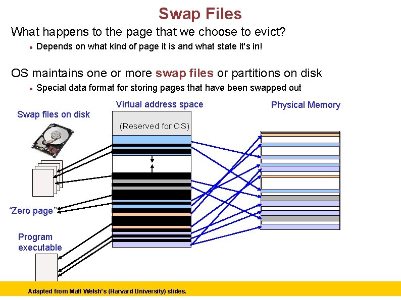 Swap Files What happens to the page that we choose to evict? Depends on