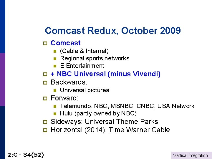 Comcast Redux, October 2009 p Comcast n n n p p + NBC Universal
