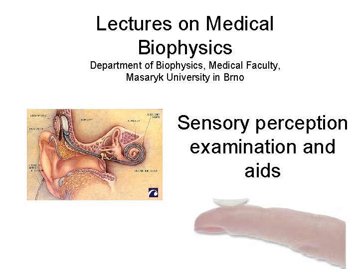 Lectures on Medical Biophysics Department of Biophysics, Medical Faculty, Masaryk University in Brno Sensory