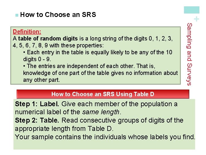 to Choose an SRS Sampling and Surveys Definition: A table of random digits is to Choose an SRS Sampling and Surveys Definition: A table of random digits is