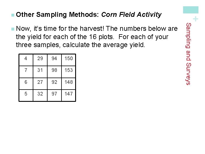 Sampling Methods: Corn Field Activity it’s time for the harvest! The numbers below are Sampling Methods: Corn Field Activity it’s time for the harvest! The numbers below are