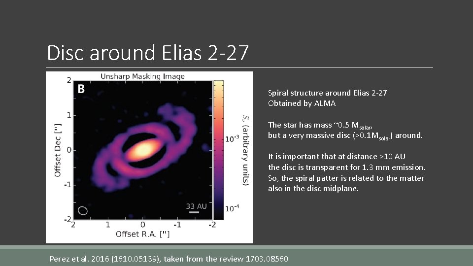 Disc around Elias 2 -27 Spiral structure around Elias 2 -27 Obtained by ALMA