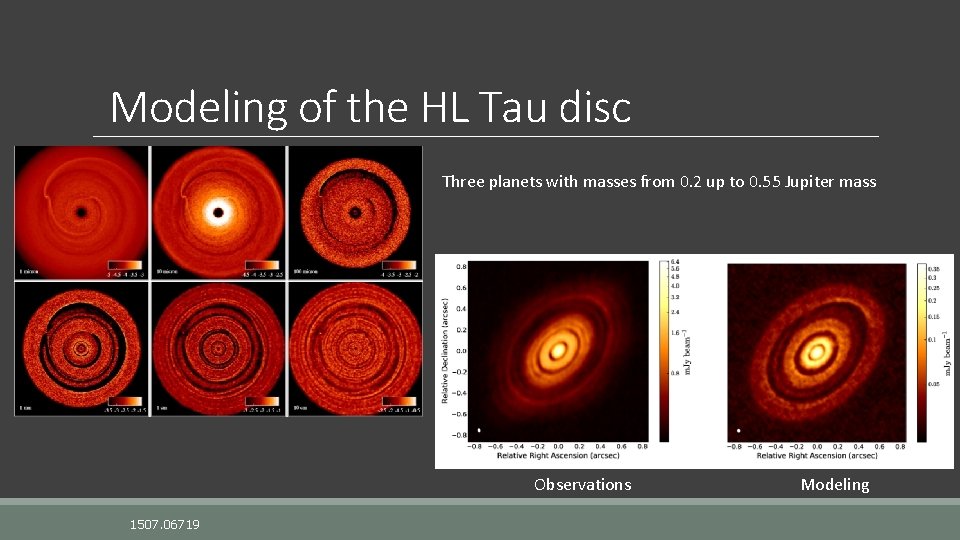 Modeling of the HL Tau disc Three planets with masses from 0. 2 up