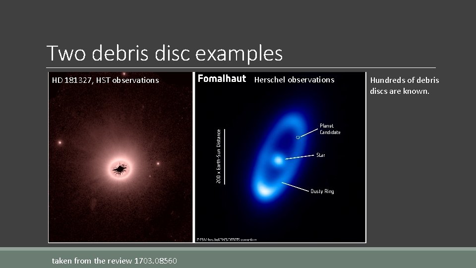 Two debris disc examples HD 181327, HST observations taken from the review 1703. 08560