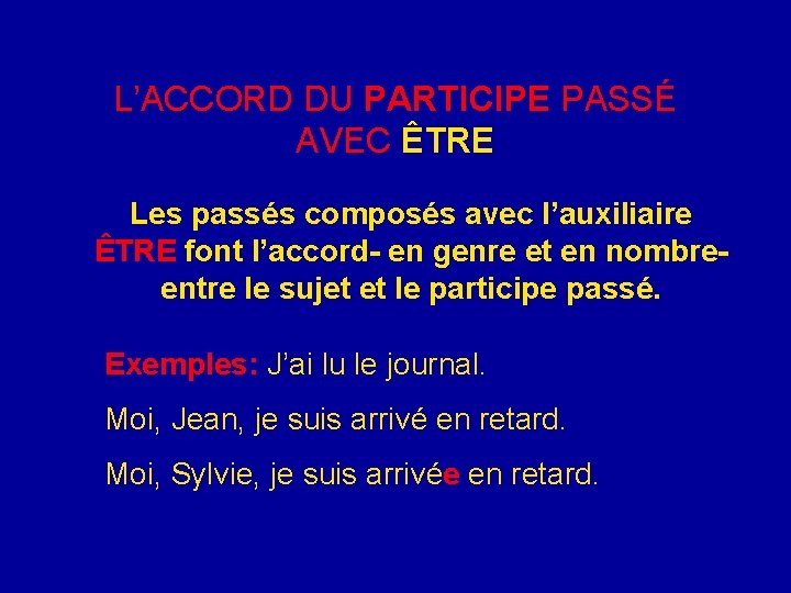 L’ACCORD DU PARTICIPE PASSÉ AVEC ÊTRE Les passés composés avec l’auxiliaire ÊTRE font l’accord-