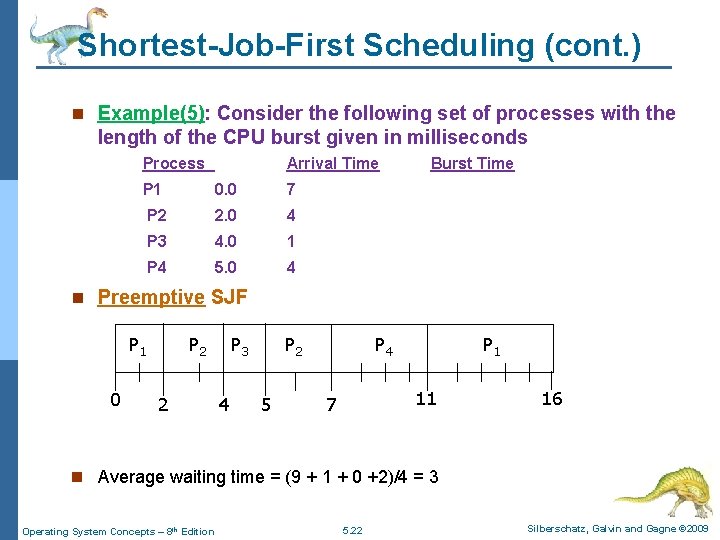 Shortest-Job-First Scheduling (cont. ) n Example(5): Consider the following set of processes with the
