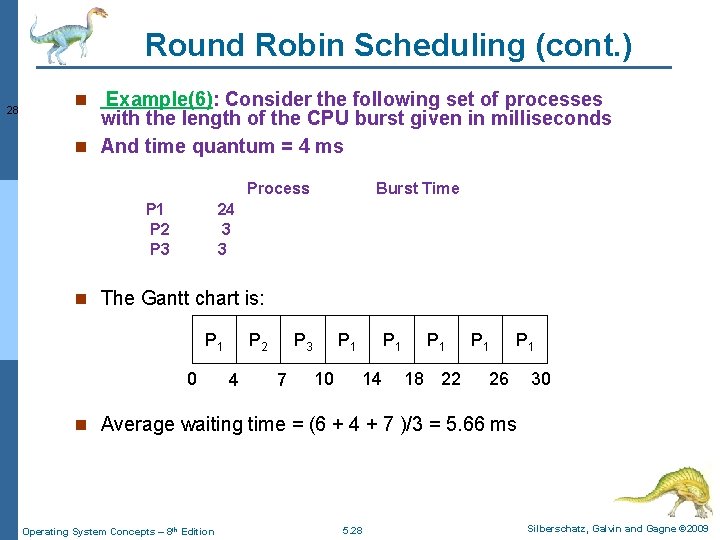 Round Robin Scheduling (cont. ) 28 Example(6): Consider the following set of processes with