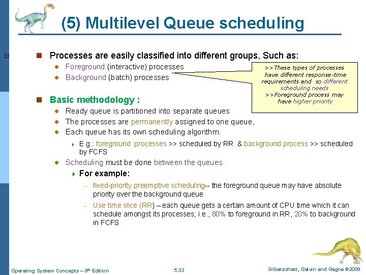 (5) Multilevel Queue scheduling 33 n Processes are easily classified into different groups, Such