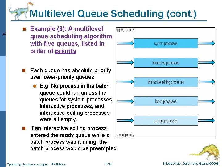 Multilevel Queue Scheduling (cont. ) n Example (8): A multilevel 34 queue scheduling algorithm