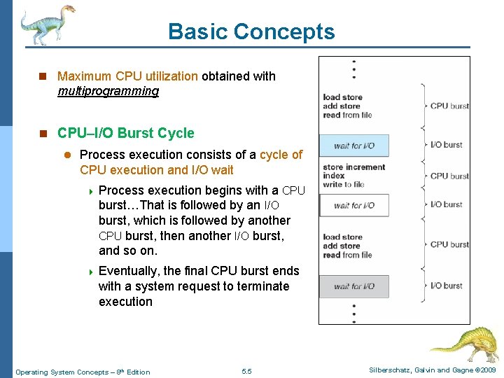 Basic Concepts n Maximum CPU utilization obtained with multiprogramming n CPU–I/O Burst Cycle l