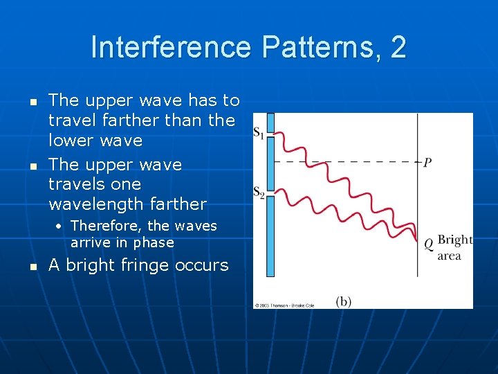 Interference Patterns, 2 n n The upper wave has to travel farther than the