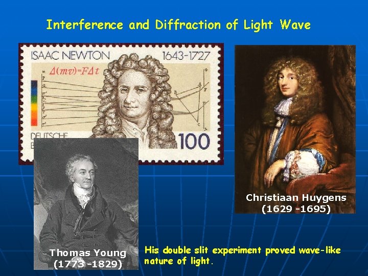 Interference and Diffraction of Light Wave Christiaan Huygens (1629 -1695) Thomas Young (1773 -1829)