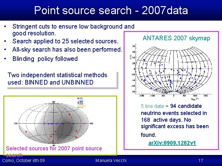 Point source search - 2007 data • Stringent cuts to ensure low background and Point source search - 2007 data • Stringent cuts to ensure low background and