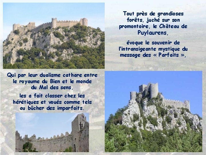 Tout près de grandioses forêts, juché sur son promontoire, le Château de Puylaurens, évoque