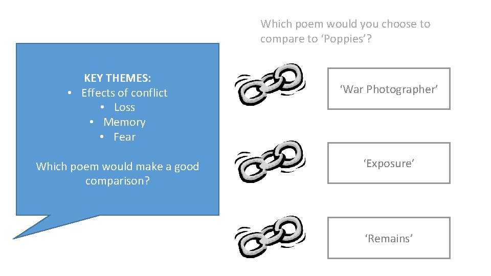 Which poem would you choose to compare to ‘Poppies’? KEY THEMES: • Effects of