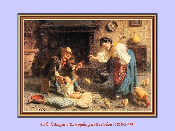 Toile de Eugenio Zampighi, peintre italien (1859 -1944). 