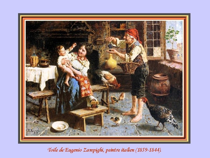 Toile de Eugenio Zampighi, peintre italien (1859 -1844). 