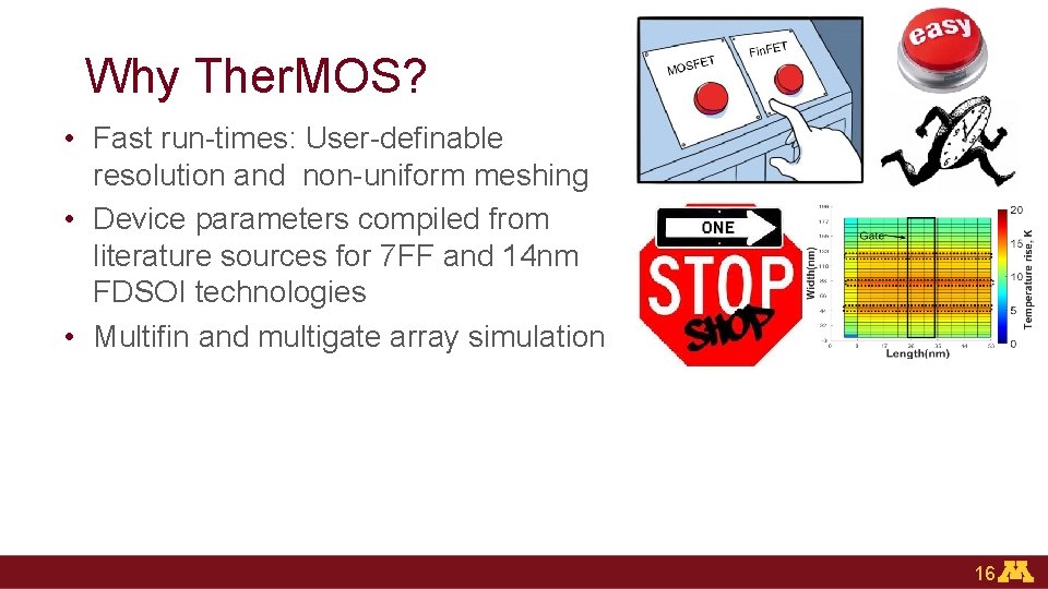 Why Ther. MOS? • Fast run-times: User-definable resolution and non-uniform meshing • Device parameters