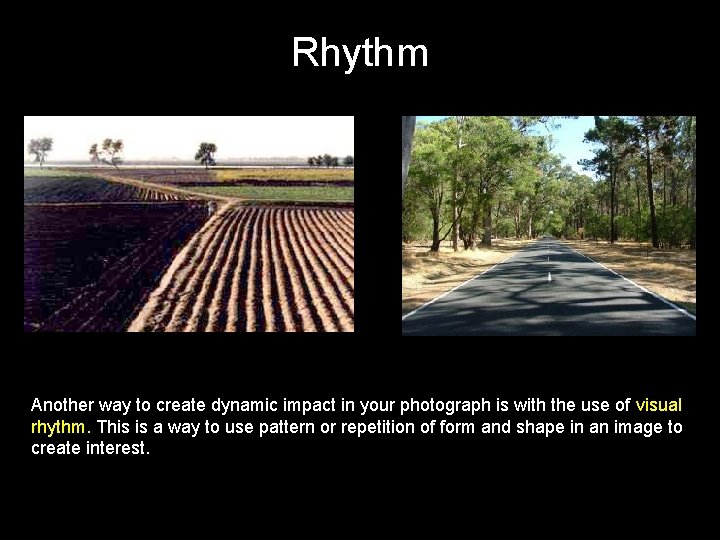 Rhythm Another way to create dynamic impact in your photograph is with the use