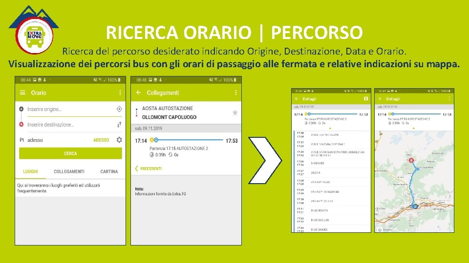 RICERCA ORARIO | PERCORSO Ricerca del percorso desiderato indicando Origine, Destinazione, Data e Orario.