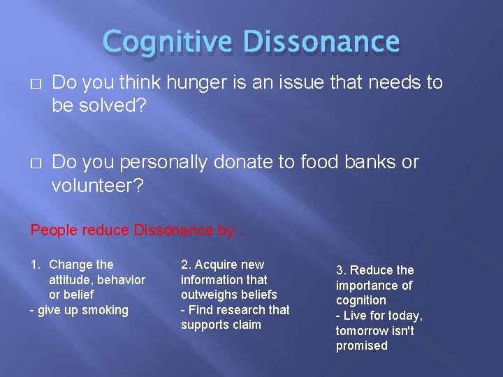 Cognitive Dissonance � Do you think hunger is an issue that needs to be