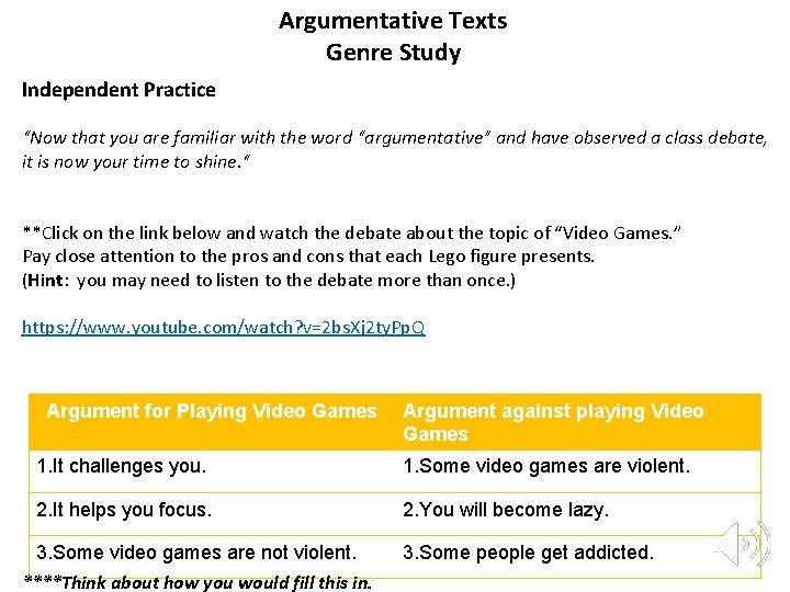 Argumentative Texts Genre Study Independent Practice “Now that you are familiar with the word