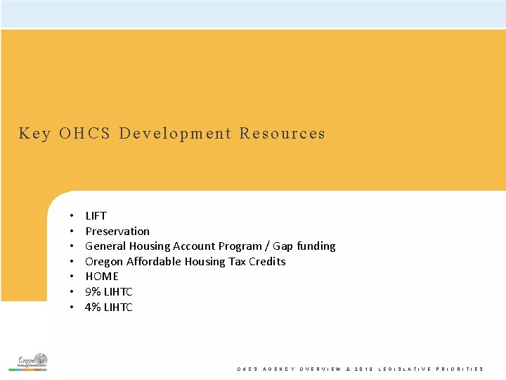 Key OHCS Development Resources • • LIFT Preservation General Housing Account Program / Gap