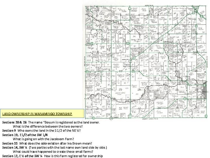 LAND OWNERSHIP IN WANAMINGO TOWNSHIP Sections 20 & 28 The name “Boyum is registered