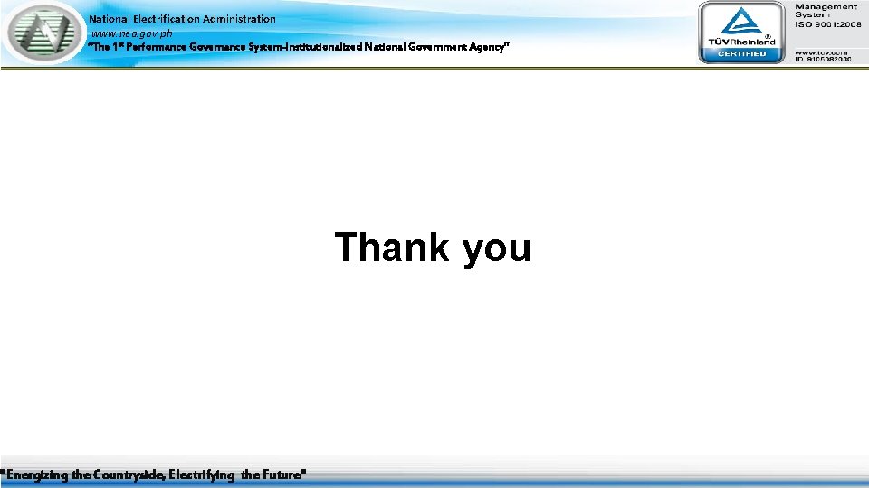 National Electrification Administration www. nea. gov. ph “The 1 st Performance Governance System-Institutionalized National