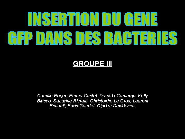 GROUPE III Camille Roger, Emma Castel, Daniela Camargo, Kelly Blasco, Sandrine Rivrain, Christophe Le