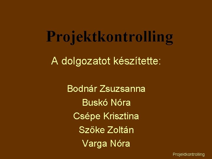 Projektkontrolling A dolgozatot készítette: Bodnár Zsuzsanna Buskó Nóra Csépe Krisztina Szőke Zoltán Varga Nóra