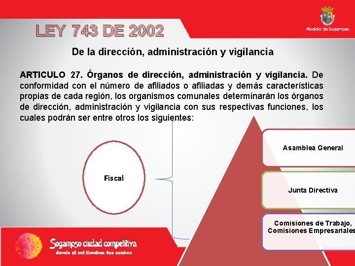 LEY 743 DE 2002 De la dirección, administración y vigilancia ARTICULO 27. Órganos de