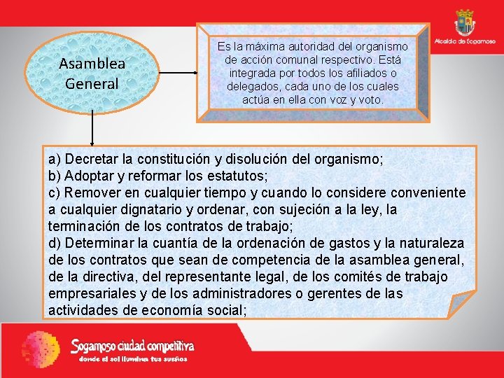 Asamblea General Es la máxima autoridad del organismo de acción comunal respectivo. Está integrada