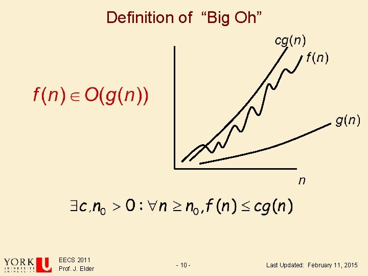 Definition of “Big Oh” EECS 2011 Prof. J. Elder - 10 - Last Updated: Definition of “Big Oh” EECS 2011 Prof. J. Elder - 10 - Last Updated: