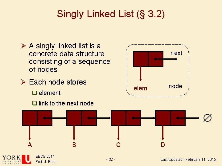 Singly Linked List (§ 3. 2) Ø A singly linked list is a concrete Singly Linked List (§ 3. 2) Ø A singly linked list is a concrete