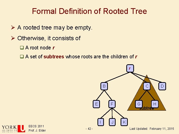Formal Definition of Rooted Tree Ø A rooted tree may be empty. Ø Otherwise, Formal Definition of Rooted Tree Ø A rooted tree may be empty. Ø Otherwise,